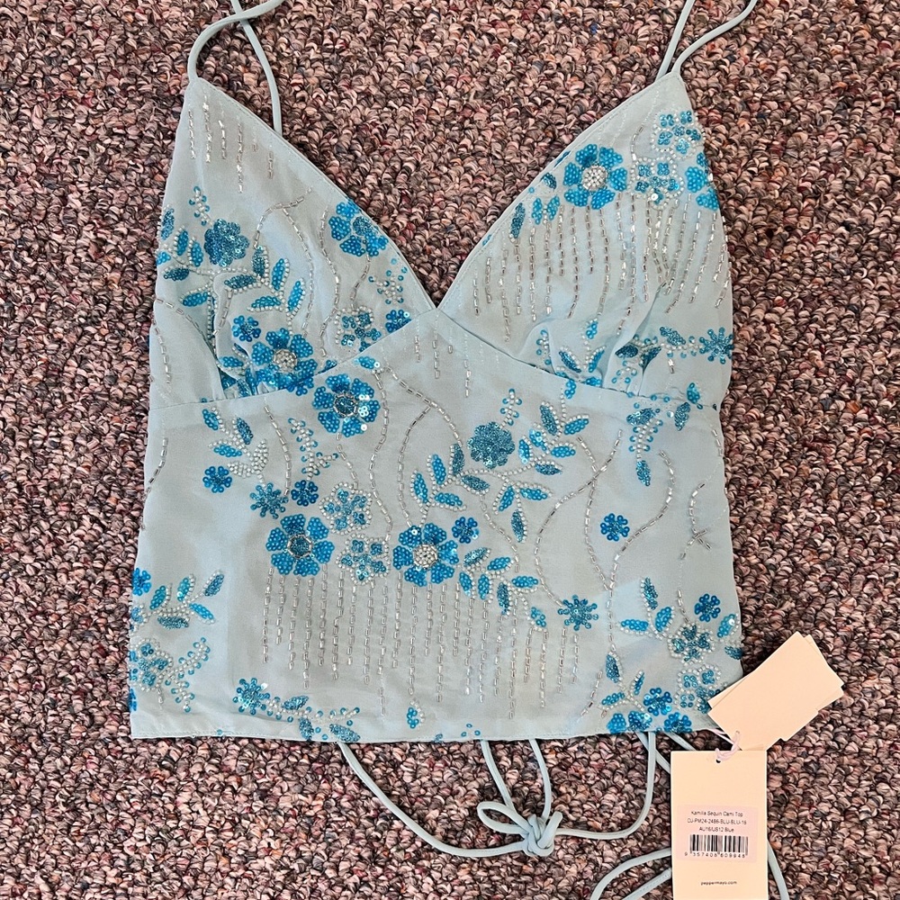 Peppermayo Kamilla Sequin Cami Top Blue US12 NWT